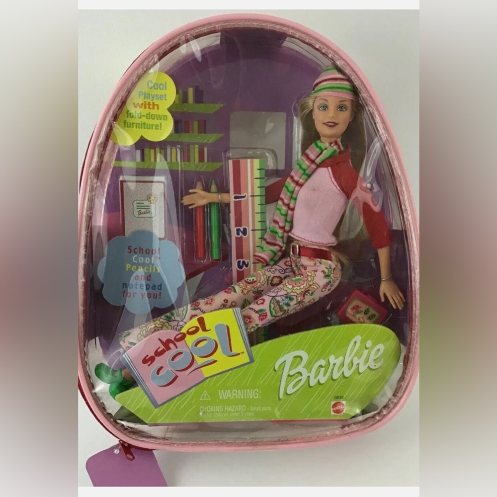 School Cool Barbie in Backpack, 2000, #29183, New in Bag, Accessories Included